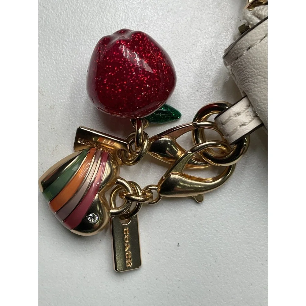 Coach Embossed Corner Zip Wristlet In Chalk With (2) Charms (see Description)